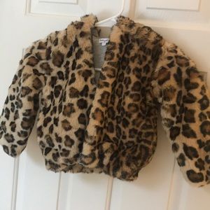 Toddler animal print faux fur jacket.
